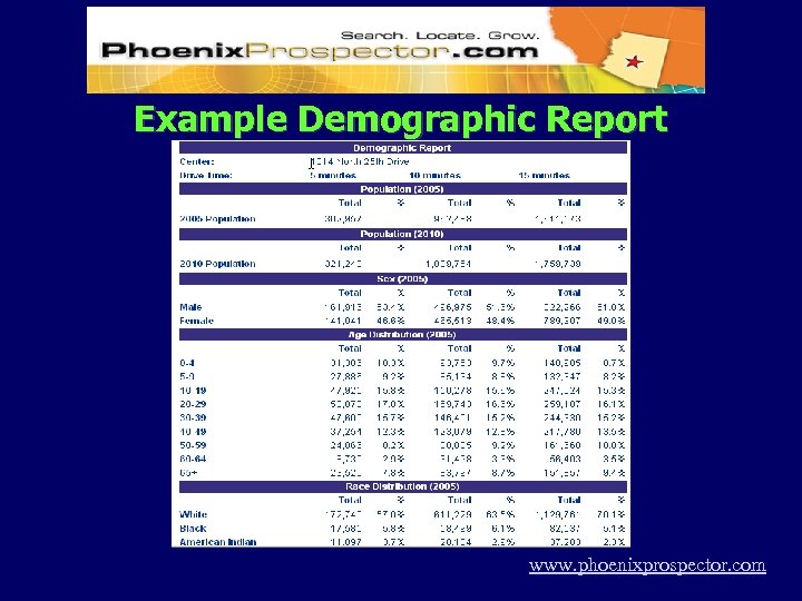 Example Demographic Report www. phoenixprospector. com 