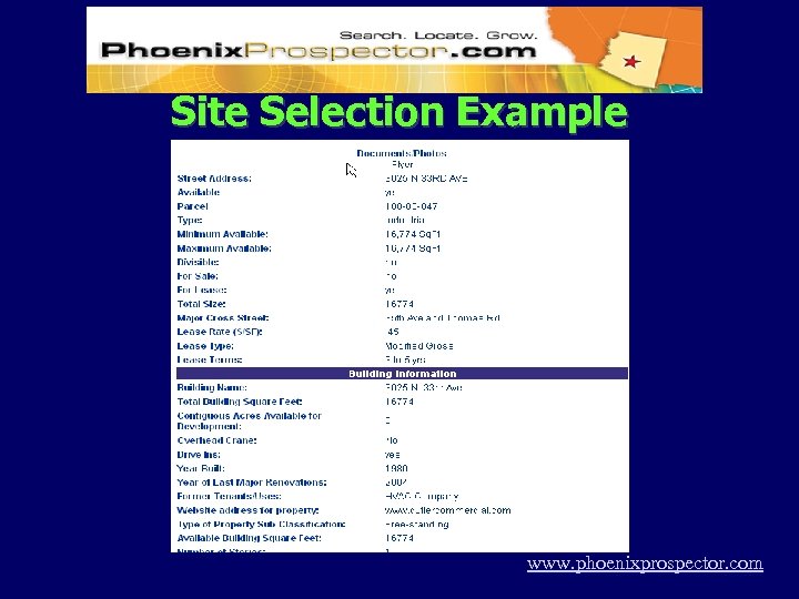 Site Selection Example www. phoenixprospector. com 