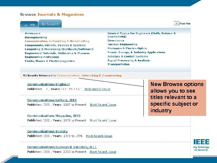 New Browse options allows you to see titles relevant to a specific subject or