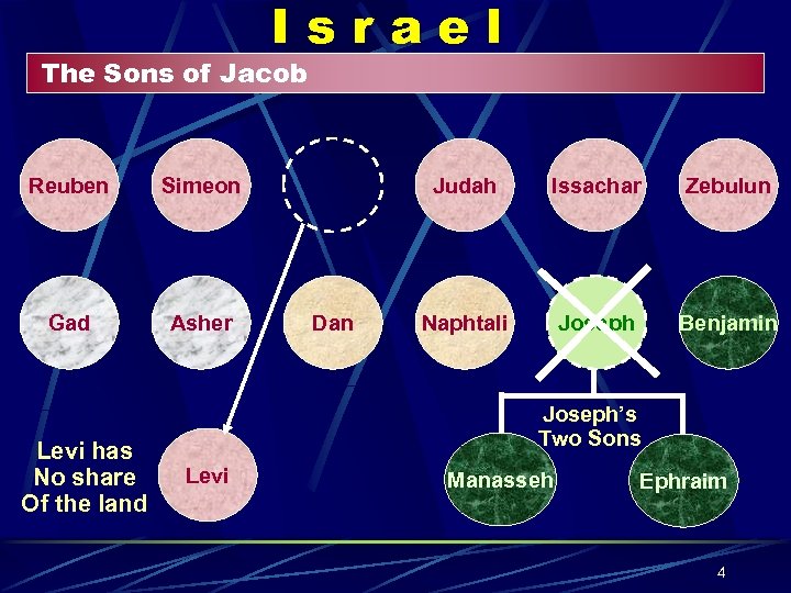 Israel The Sons of Jacob Reuben Simeon Gad Asher Levi has No share Of