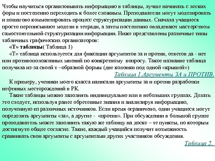 Чтобы научиться организовывать информацию в таблицы, лучше начинать с легких форм и постепенно переходить