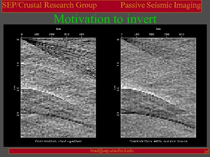 SEP/Crustal Research Group Passive Seismic Imaging Motivation to invert brad@sep. stanford. edu 29 