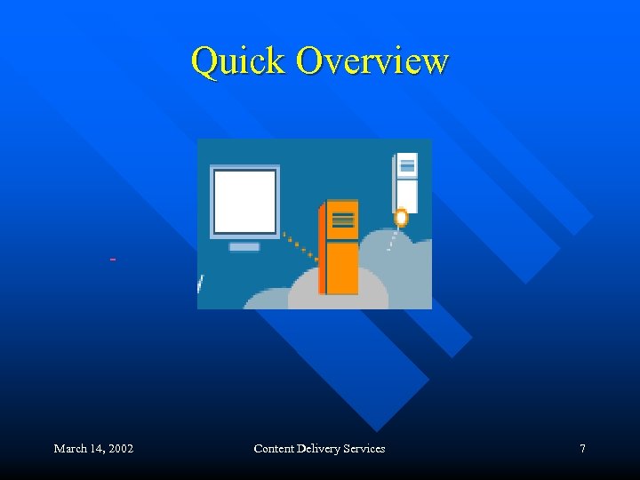 Quick Overview March 14, 2002 Content Delivery Services 7 