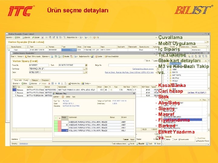 Ürün seçme detayları - Çuvallama - Mobil Uygulama - İç Sipariş - Tır Yükleme