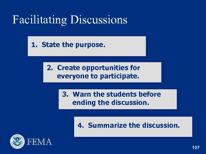 Facilitating Discussions 1. State the purpose. 2. Create opportunities for everyone to participate. 3.