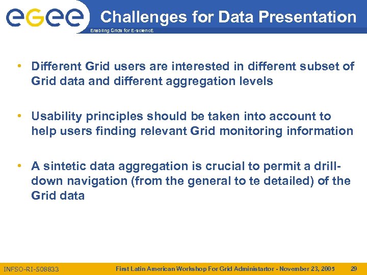 Challenges for Data Presentation Enabling Grids for E-scienc. E • Different Grid users are