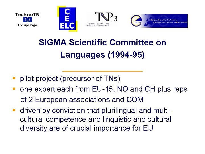 SIGMA Scientific Committee on Languages (1994 -95) _________ § pilot project (precursor of TNs)