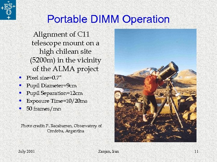 Portable DIMM Operation Alignment of C 11 telescope mount on a high chilean site