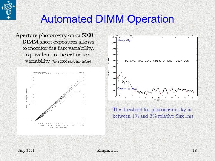 Automated DIMM Operation Aperture photometry on ca 5000 DIMM short exposures allows to monitor