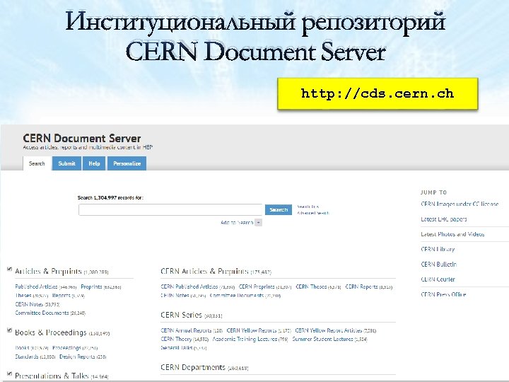 Институциональный репозиторий CERN Document Server http: //cds. cern. ch 