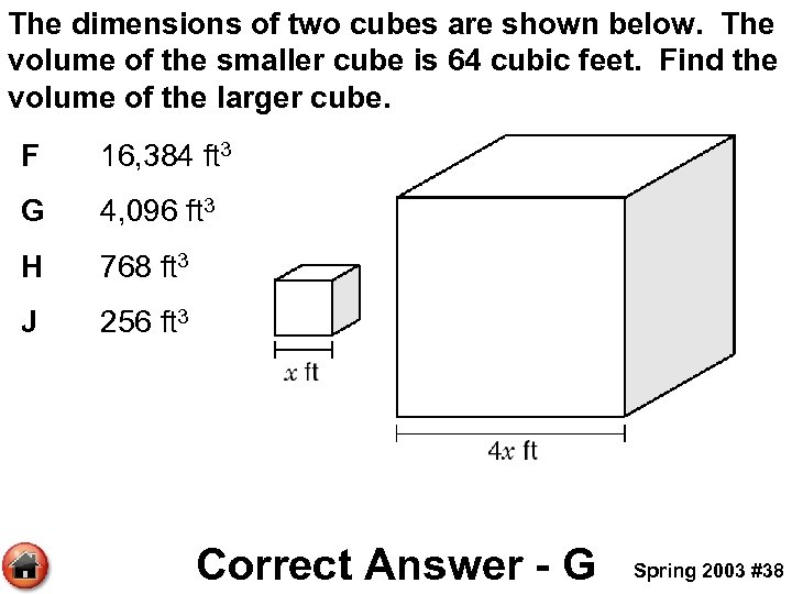 The dimensions of two cubes are shown below. The volume of the smaller cube