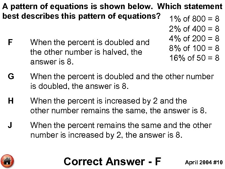 A pattern of equations is shown below. Which statement best describes this pattern of