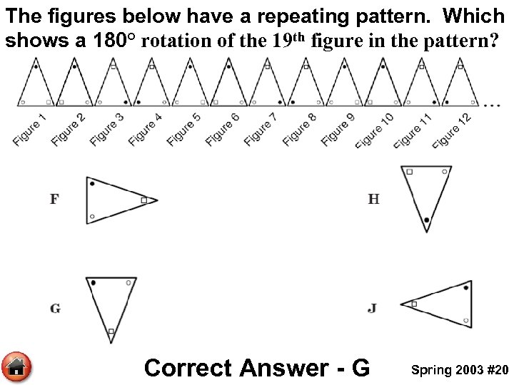 The figures below have a repeating pattern. Which shows a 180° rotation of the