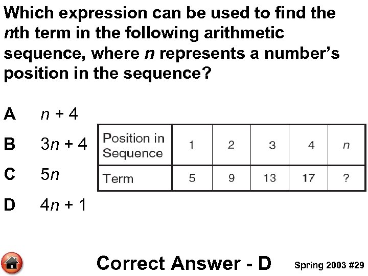 Which expression can be used to find the nth term in the following arithmetic
