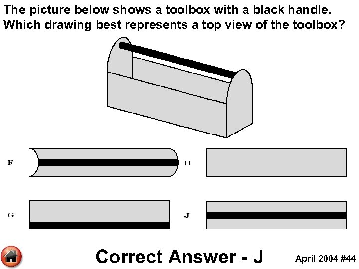 The picture below shows a toolbox with a black handle. Which drawing best represents