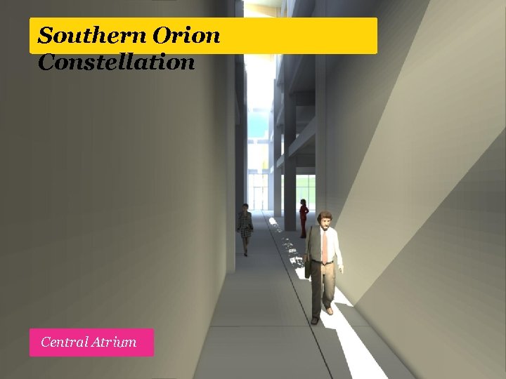 Southern Orion Constellation Active street edge, high stud retail space Central Atrium Slow, tree