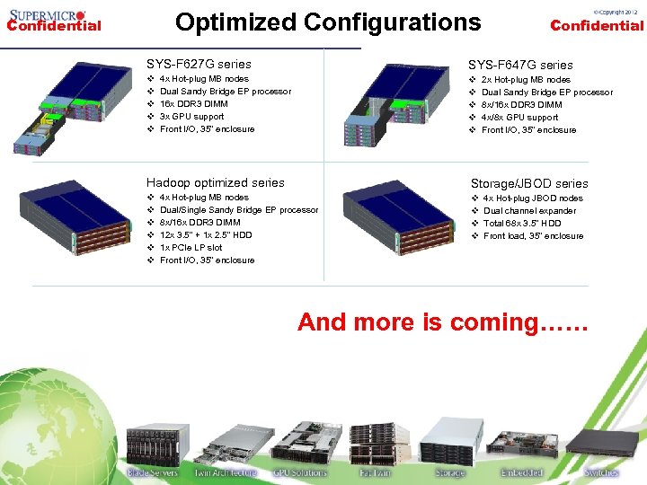 Optimized Configurations Confidential SYS-F 627 G series SYS-F 647 G series v v v