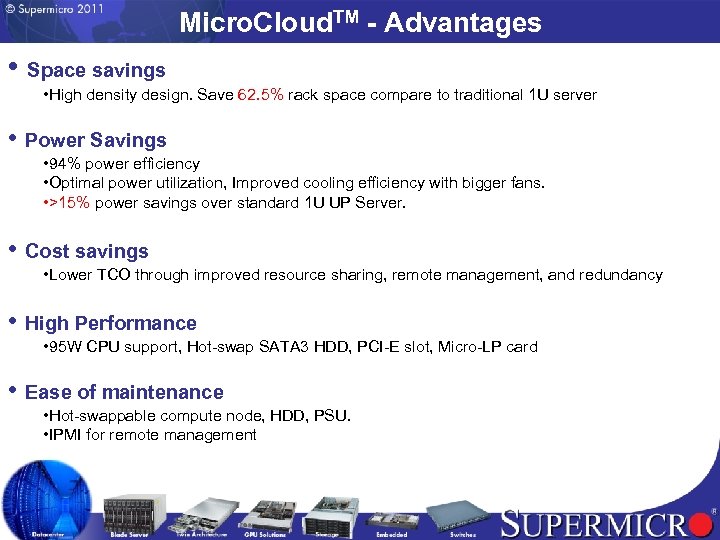 Micro. Cloud. TM - Advantages • Space savings • High density design. Save 62.