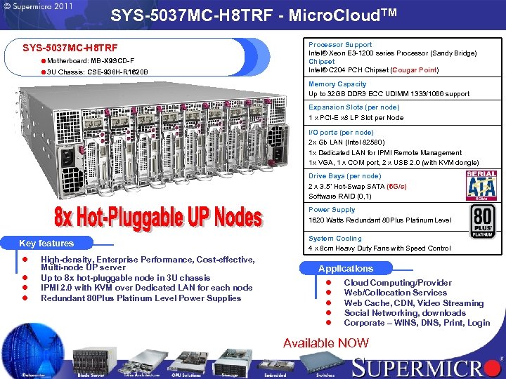 SYS-5037 MC-H 8 TRF - Micro. Cloud. TM SYS-5037 MC-H 8 TRF =Motherboard: MB-X