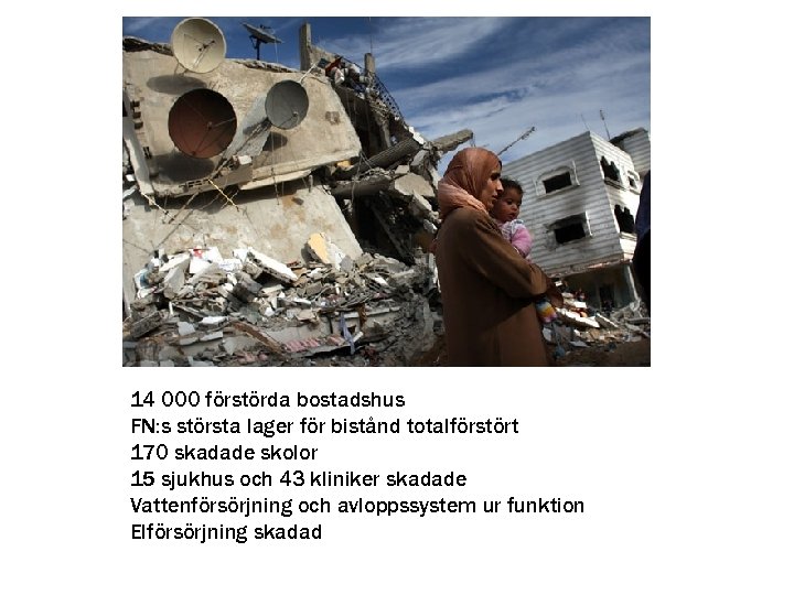 14 000 förstörda bostadshus FN: s största lager för bistånd totalförstört 170 skadade skolor