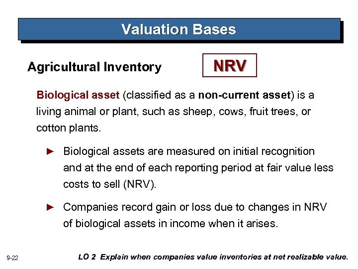 Valuation Bases Agricultural Inventory NRV Biological asset (classified as a non-current asset) is a