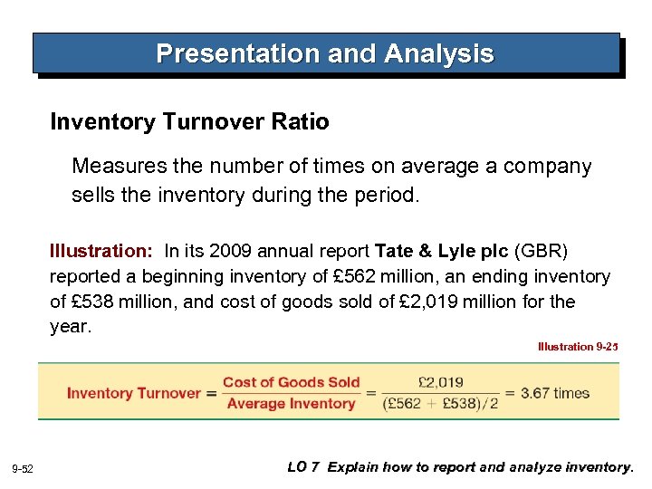 Presentation and Analysis Inventory Turnover Ratio Measures the number of times on average a