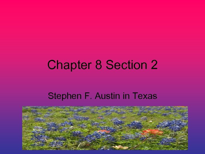 Chapter 8 Section 2 Stephen F. Austin in Texas 