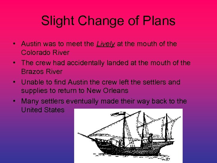 Slight Change of Plans • Austin was to meet the Lively at the mouth