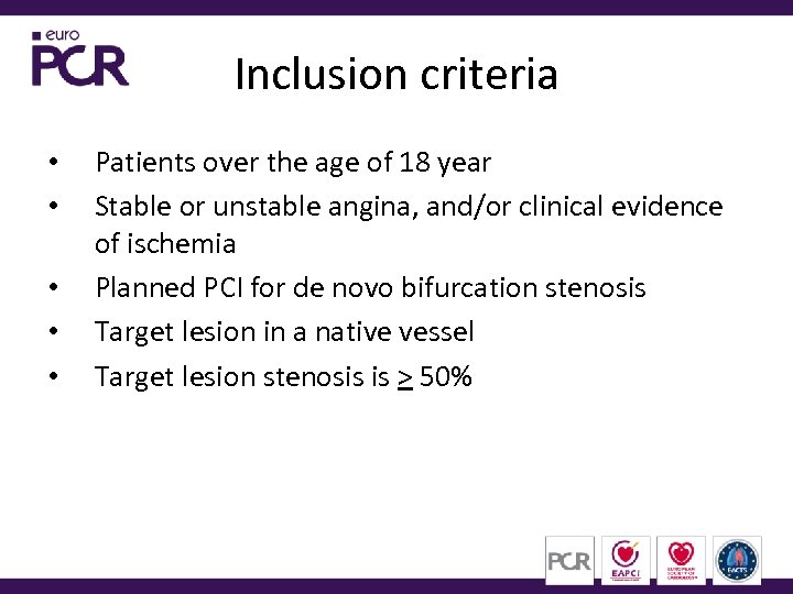 Inclusion criteria • • • Patients over the age of 18 year Stable or