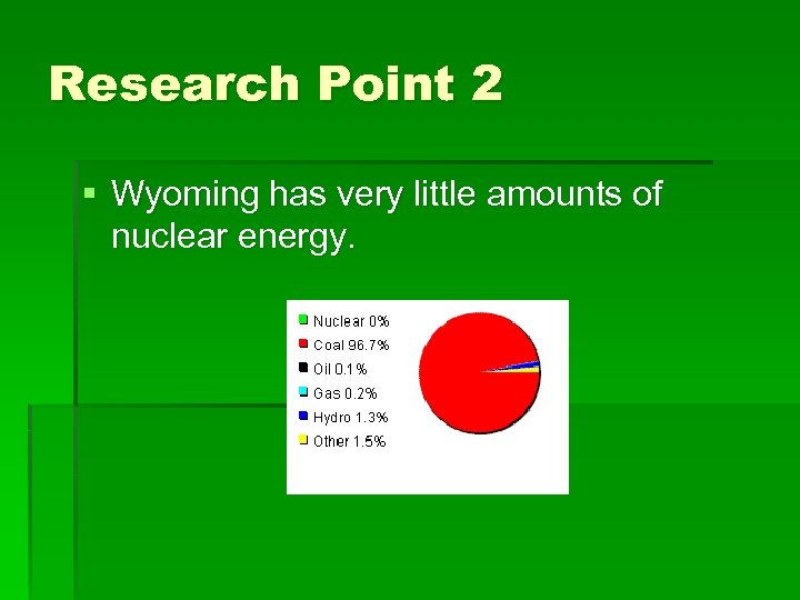 Research Point 2 § Wyoming has very little amounts of nuclear energy. 