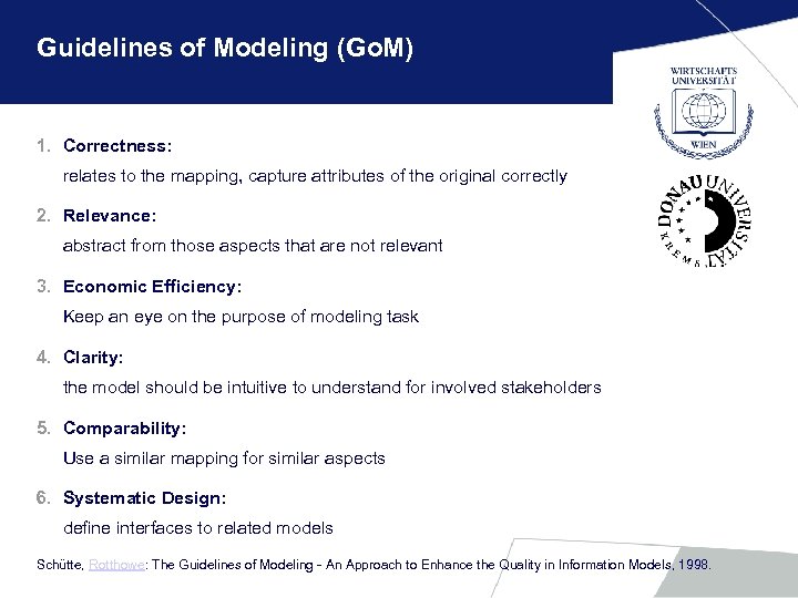 Guidelines of Modeling (Go. M) 1. Correctness: relates to the mapping, capture attributes of