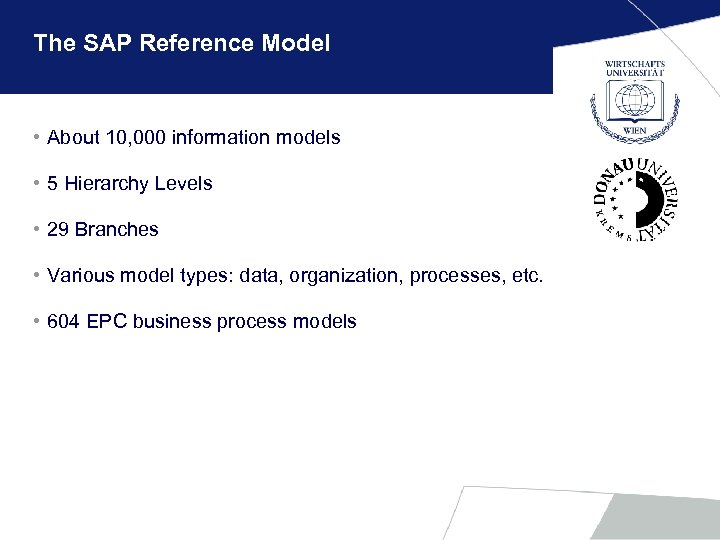 The SAP Reference Model • About 10, 000 information models • 5 Hierarchy Levels