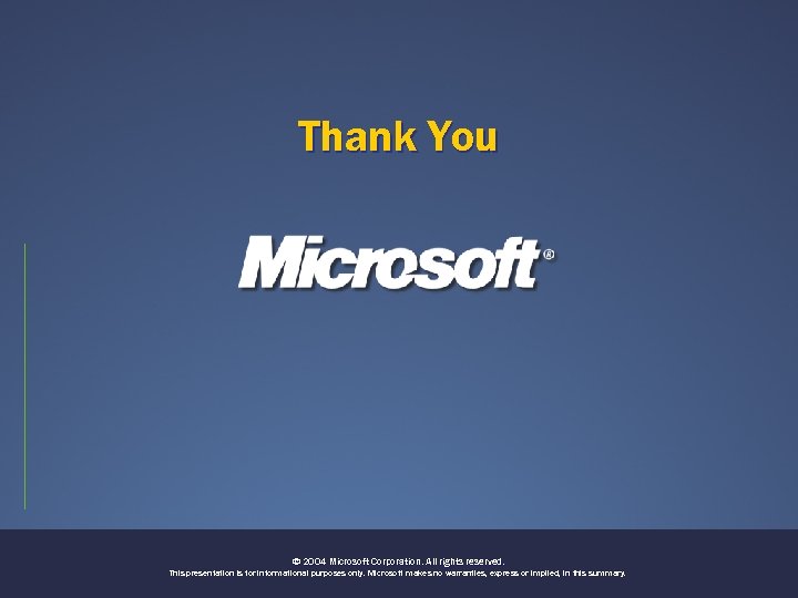 Thank You © 2004 Microsoft Corporation. All rights reserved. This presentation is for informational