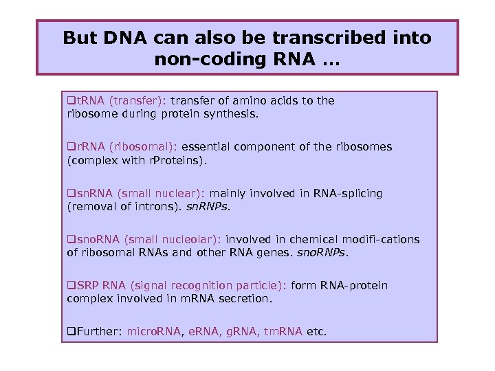 But DNA can also be transcribed into non-coding RNA … qt. RNA (transfer): transfer