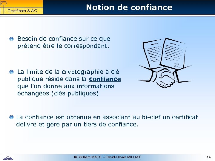 1 1 Certificats & AC Notion de confiance Besoin de confiance sur ce que