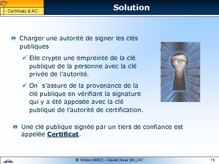 1 1 Certificats & AC Solution Charger une autorité de signer les clés publiques