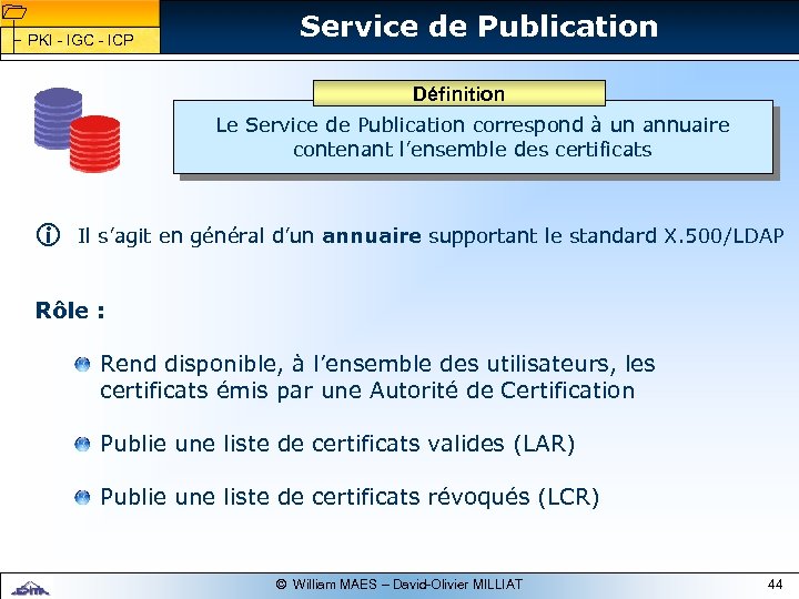 1 1 PKI - IGC - ICP Service de Publication Définition Le Service de