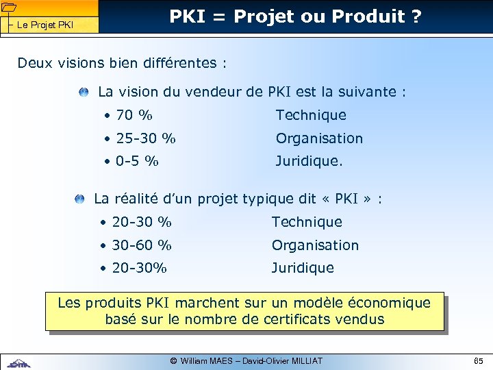 1 1 Le Projet PKI = Projet ou Produit ? Deux visions bien différentes