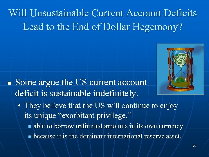 Will Unsustainable Current Account Deficits Lead to the End of Dollar Hegemony? n Some