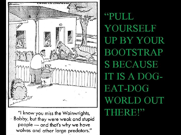 “PULL YOURSELF UP BY YOUR BOOTSTRAP S BECAUSE IT IS A DOGEAT-DOG WORLD OUT