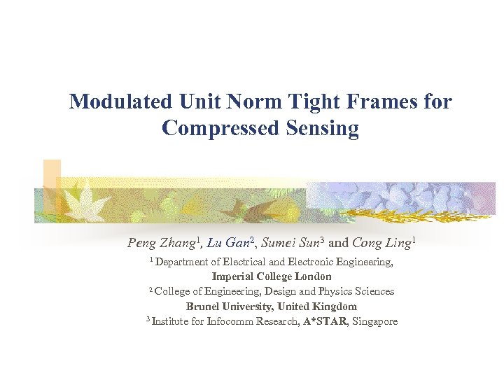 Modulated Unit Norm Tight Frames for Compressed Sensing Peng Zhang 1, Lu Gan 2,