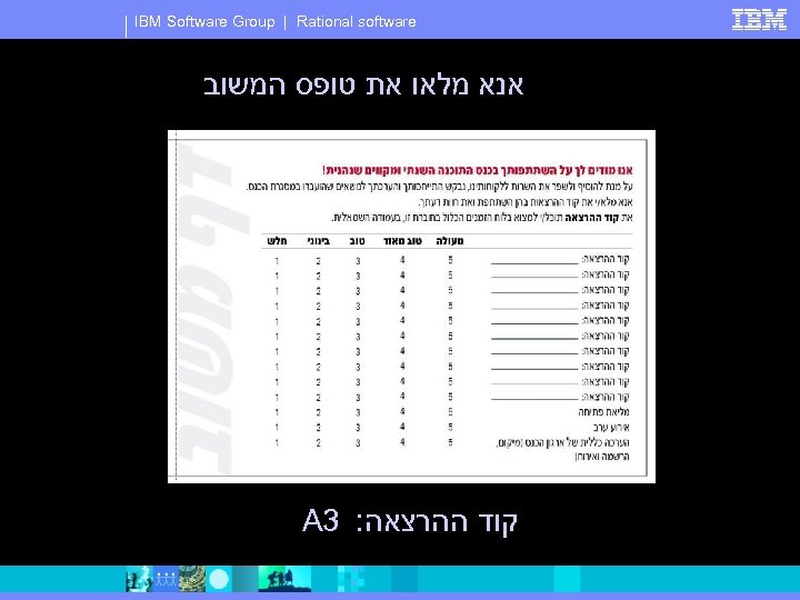 IBM Software Group | Rational software אנא מלאו את טופס המשוב A 3 :