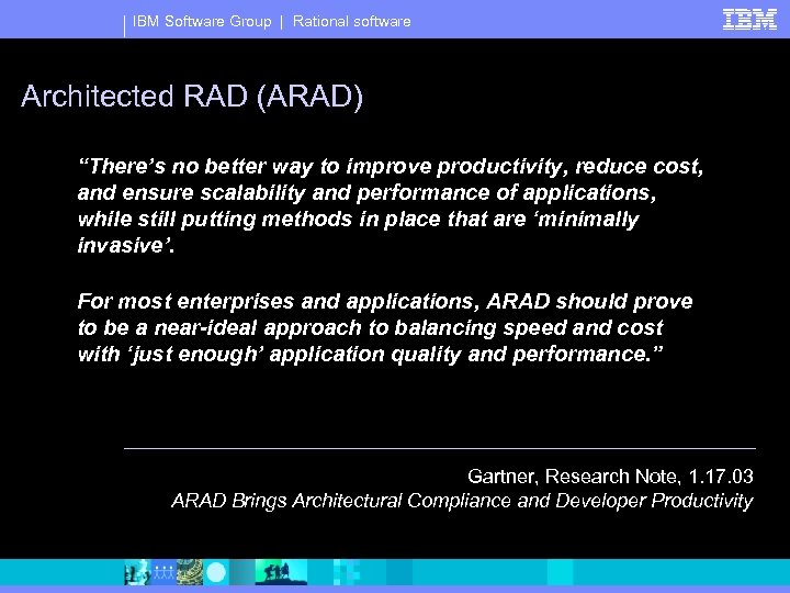 IBM Software Group | Rational software Architected RAD (ARAD) “There’s no better way to