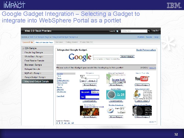 Google Gadget Integration – Selecting a Gadget to integrate into Web. Sphere Portal as
