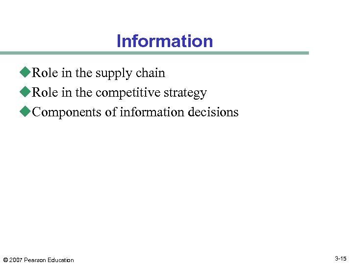 Information u. Role in the supply chain u. Role in the competitive strategy u.