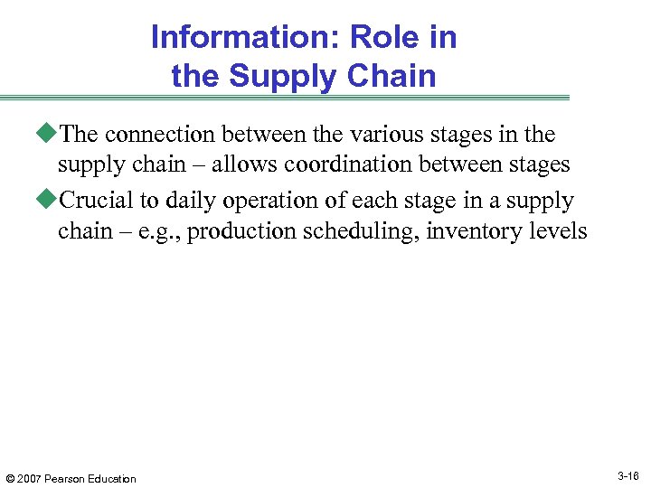 Information: Role in the Supply Chain u. The connection between the various stages in