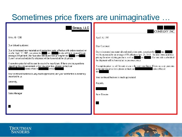 Sometimes price fixers are unimaginative … 