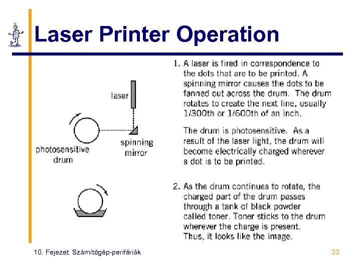 Laser Printer Operation 10. Fejezet: Számítógép-perifériák 33 