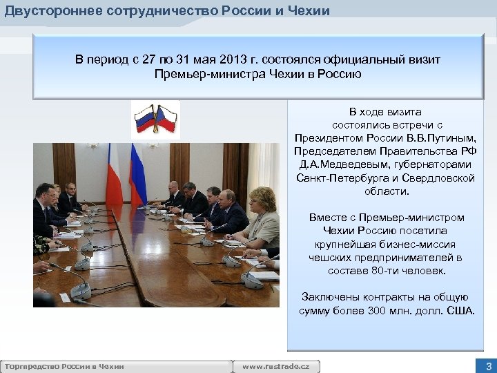 Двустороннее сотрудничество России и Чехии В период с 27 по 31 мая 2013 г.