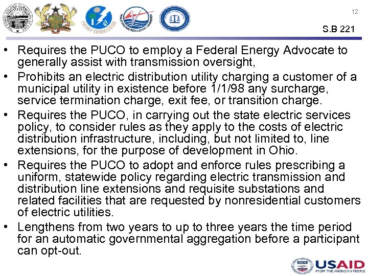 12 S. B 221 • Requires the PUCO to employ a Federal Energy Advocate